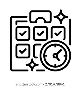 Time Management Line Icon, Outline Symbol for Productivity Planning, Schedule Organization, Task Prioritization, Goal Achievement, and Workflow Efficiency. Vector Sign Icon.