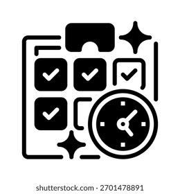 Icono de línea de gestión del tiempo, símbolo de esquema para planificación de productividad, Organización de programas, priorización de tareas, logro de objetivos y eficiencia del flujo de trabajo. Icono de signo de Vector.