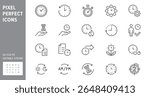 Time management line icon set. Vector illustration include icon - deadline, stopwatch, hourglass, metronome, delay, punctuality outline pictogram for work days. 64x64 Pixel Perfect, Editable Stroke.