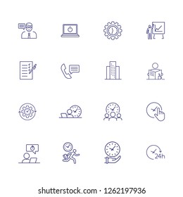 Time management line icon set. Clock, watch, gear, office worker. Business concept. Can be used for topics like schedule, daily routine, deadline