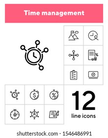 Time management line icon set. Clock, watch, stopwatch. Business concept. Can be used for topics like deadline, planning, startup