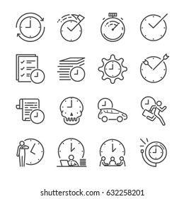 Time Management line icon set. Included the icons as clock, working hour, ot, velocity, speed, fast and more.