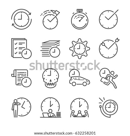 Time Management line icon set. Included the icons as clock, working hour, ot, velocity, speed, fast and more.