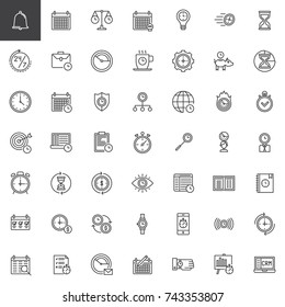 Time management line icons set, outline vector symbol collection, linear style pictogram pack. Signs, logo illustration. Set includes icons as calendar, stopwatch, hourglass, clock,, agenda, time