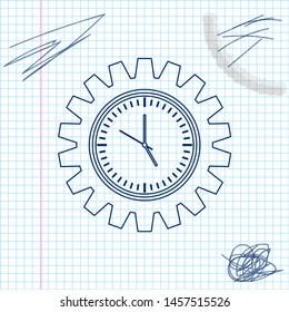 Time Management line sketch icon isolated on white background. Clock and gear sign. Productivity symbol. Vector Illustration