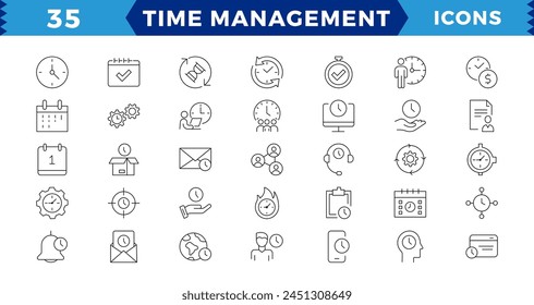 Time management. Linear icon collection. Editable stroke.time management icon set line design blue. Time, manager, icon, development, business vector illustrations.
