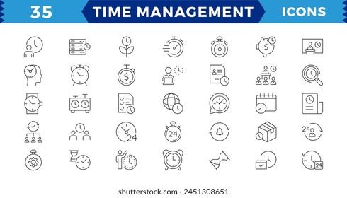 Time management. Linear icon collection. Editable stroke.time management icon set line design blue. Time, manager, icon, development, business vector illustrations.
