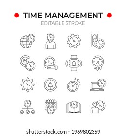 Time management linear icon. Thin line customizable illustration. Contour symbol. Vector isolated outline drawing. Editable stroke