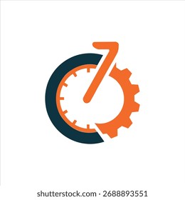 Diseño del logotipo de la gestión del tiempo con el reloj y el engranaje aislados en diseño blanco del Vector del fondo