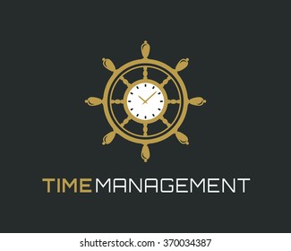 Time management logo template. Helm clock icon isolated on clean background. Vector concept symbol. 