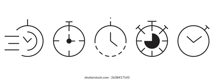 Time Management Made Easy A Comprehensive Timer Icon Collection  . Timers line icon set. Timer  Stopwatch . Illustrator 