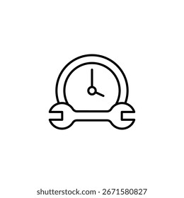 Zeitmanagement und Wartung dargestellt durch Uhr mit Schlüssel auf weißer Oberfläche