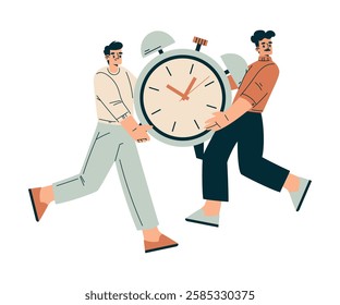 Time Management with Man Character Carry Clock Organizing Efficient Business Process Vector Illustration