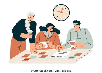 Time Management with Man and Woman Character Organizing Efficient Business Process Vector Illustration