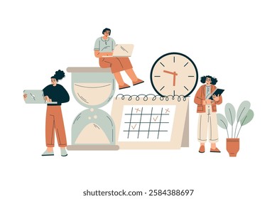 Time Management with Man and Woman Character Organizing Efficient Business Process Vector Illustration