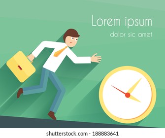 Time management for more effective business day planning, achieving success and meeting deadlines funny character poster vector illustration