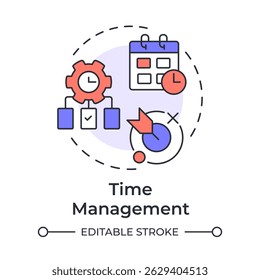 Ícone de conceito de várias cores de gerenciamento de tempo. Organização do fluxo de trabalho. Calendário, prazos. Ilustração de linha de forma redonda. Ideia abstrata. Design gráfico. Fácil de usar em infográfico, apresentação