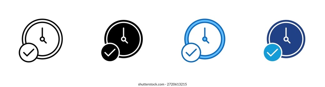 Vector de diseño de íconos de estilo múltiple: reloj con una marca de verificación que representa la puntualidad, la programación y la administración efectiva del tiempo