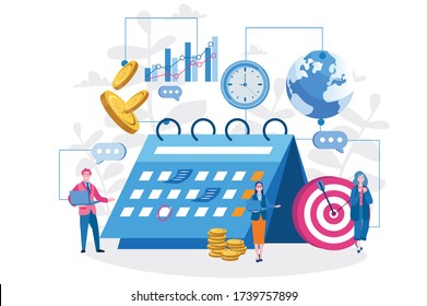 Time management, online schedule in the tablet. Vector illustration for web banner, infographics, mobile. 