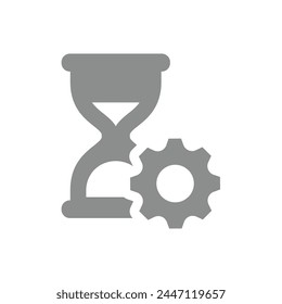 Time management and optimization vector icon. Hourglass and gear symbol.