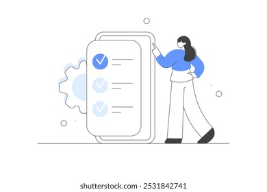 Time management. Organizing schedule, appointments and successfully completing work tasks. Organization concept. Vector illustration. Minimalist line, abstract