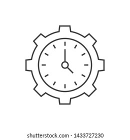 Time management outline icon. Clock inside gear