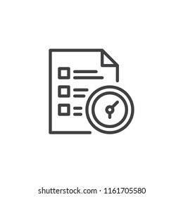 Time management outline icon. linear style sign for mobile concept and web design. clipboard and clock simple line vector icon. Symbol, logo illustration. Pixel perfect vector graphics