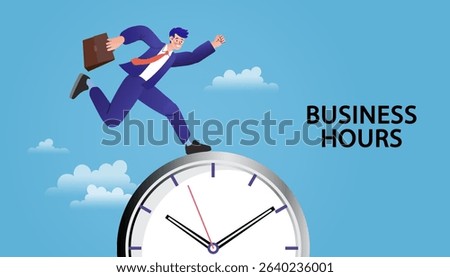  Time management outline. Man in office points out a spot on a graph. vector illustration of hours and schedules to improve company performance.