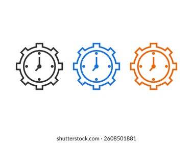 Time management outline style icon set isolated on white background