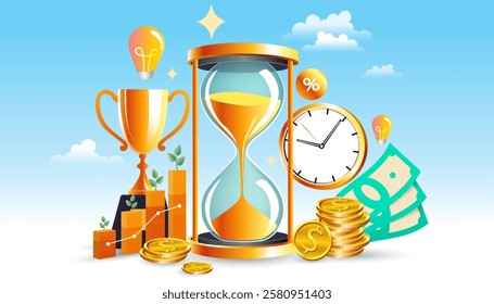 Time Management. people successfully organizing their tasks and appointments. efficient and effective time management and multitasking at work. Time is money. Deadline. dial of a large watch. vector