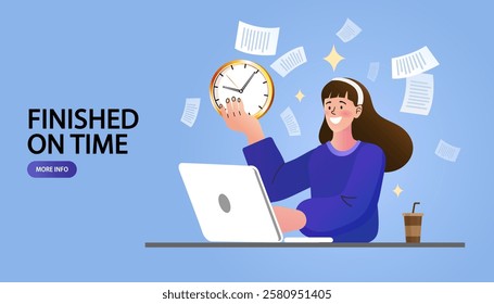 Time Management. people successfully organizing their tasks and appointments. efficient and effective time management and multitasking at work. Time is money. Deadline. dial of a large watch. vector