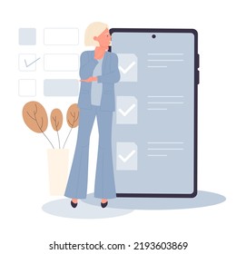 Time management phone application. Effective task schedule, to do list vector illustration