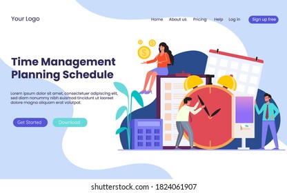 time management planing schedule for bussiness flat illustration  landing page