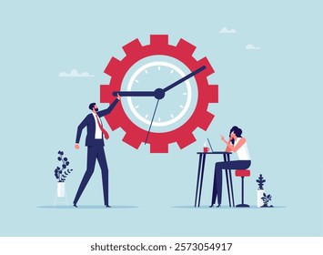 Time management planning concept, setting time in the organization perfectly, intelligent proper plan, Working on time, business team setting clock hands