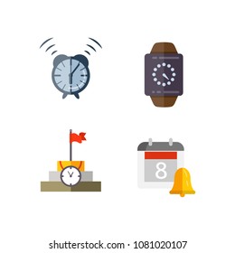 Time management planning and control. Clock, timer, speed, alarm, restore, calendar. Vector flat illustrations set.