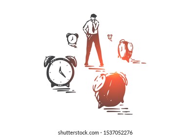 Time management, planning and effectiveness concept sketch. Hand drawn isolated vector