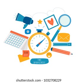 Time management, planning events, organization, optimization, deadline, schedule flat vector illustration design for mobile and web graphics