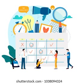 Time management, planning events, organization, time optimization, deadline, planning schedule flat vector illustration design for mobile and web graphics