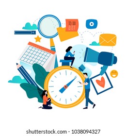 Time management, planning events, organization, optimization, deadline, schedule flat vector illustration design for mobile and web graphics