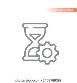 Time management and planning line icon. Hourglass and gear, business schedule vector.