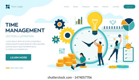 Time management planning, organization and control concept for effiecient succesful and profitable business. Concept of work time management. Business team. Vector illustration with characters.