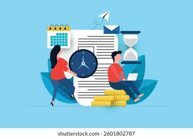 Time management planning, organization and control concept for efficient successful and profitable business. Concept of work time management. Business team