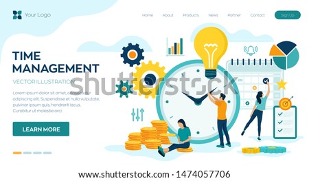 Time management planning, organization and control concept for effiecient succesful and profitable business. Concept of work time management. Business team. Vector illustration with characters.