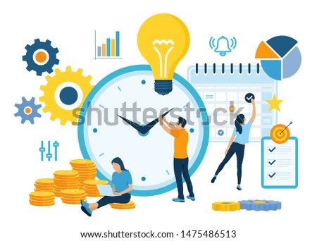 Time management planning, organization and control concept for effiecient succesful and profitable business. Concept of work time management. Business team. Vector illustration with characters.