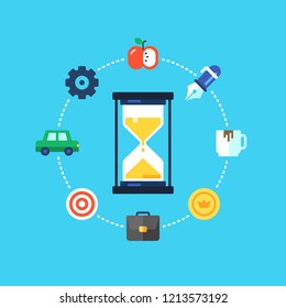 Time Management, Planning, Organization, Working time. Flat design modern vector illustration concept.