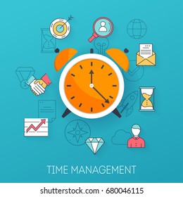 Time management. Planning, time organization of working day. Flat design modern vector illustration concept.