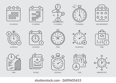 Time Management Planning Schedule And Business Organization Vector Icon Set Illustration