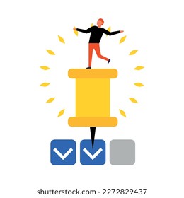 Time management planning schedule completed tasks flat icon with human character vector illustration