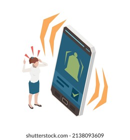 Time management planning schedule deadline isometric composition with character of distracted worker and ringing smartphone vector illustration