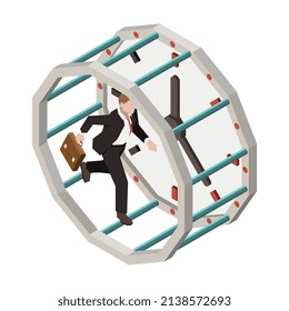 Plazo de planificación de la gestión del tiempo composición isométrica con carácter de trabajador que se ejecuta en la ilustración vectorial del ciclo de rotación